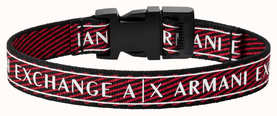 Armani Exchange Men's Black and Red Fabric Buckle Logo Bracelet AXG0083040