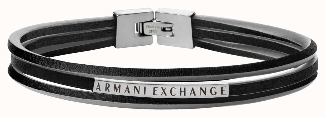 Armani Exchange Men's Multi-Strand Black Leather and Stainless Steel Bracelet AXG0085040