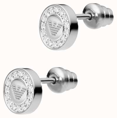 Emporio Armani Round Crystal Set Eagle Logo Stud Earrings EG3053040