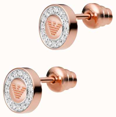 Emporio Armani Round Rose Gold Tone Crystal Set Eagle Stud Earrings EG3054221