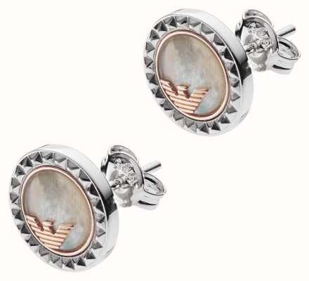Emporio Armani Round Mother-of Pearl Insert Eagle Logo Stud Earrings EG3352040