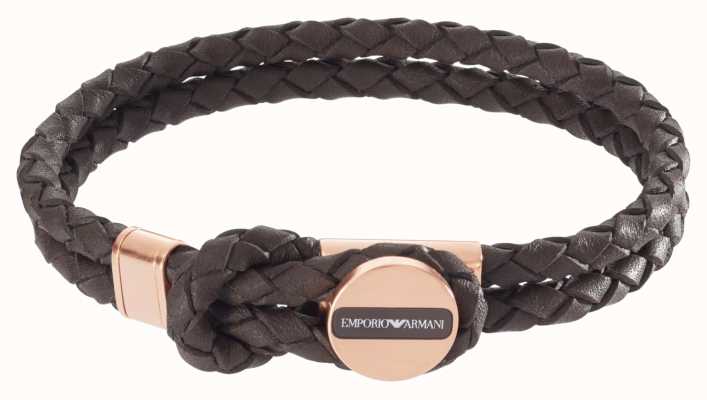 Emporio Armani Men's Brown Leather Rose Gold-Tone Stainless Steel Bracelet EGS2177221
