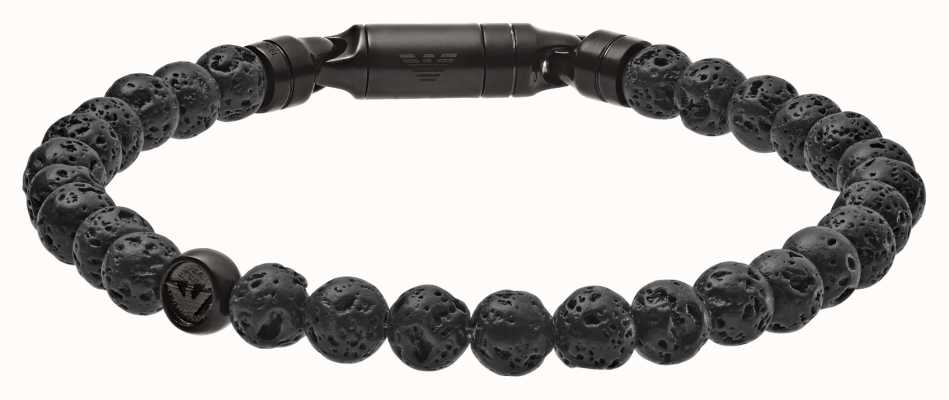 Emporio Armani Men's Black Semi-Precious Beaded Stainless Steel Bracelet EGS2479001