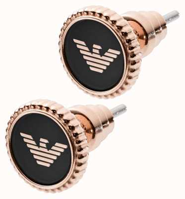 Emporio Armani Rose Gold-Tone Stainless Steel Black Logo Stud Earrings EGS2534221