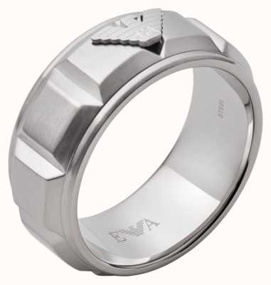 Emporio Armani Men's Stainless Steel Textured Logo Ring Size S EGS2908040-S
