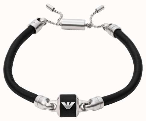 Emporio Armani Men's Black Leather and Stainless Steel Bracelet EGS2912040