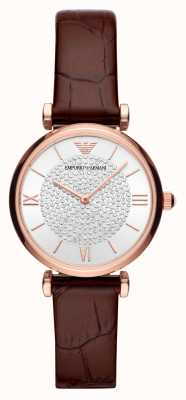 Emporio Armani Women's | Silver Crystal Set Dial | Brown Leather Strap AR11269