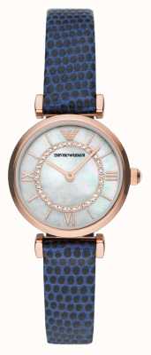 Emporio Armani GIANNI T-BAR Women's | Mother-of-Pearl Dial | Blue Leather Strap AR11468