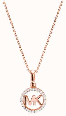 Michael Kors Rose-Gold Plated Sterling Silver Necklace MK Cubic Zirconia Pendant MKC1108AN791