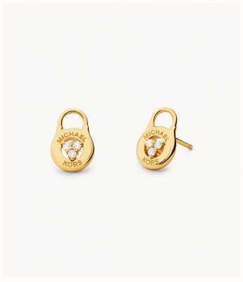 Michael Kors KORS BRILLIANCE Lab Grown Diamond 14ct Gold Plated Sterling Silver Lock Stud Earrings MKC1572AN710
