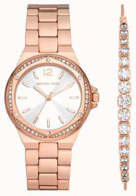 Michael Kors Lennox Pavé Rose Gold-Tone Watch and Bracelet Gift Set MK1053SET