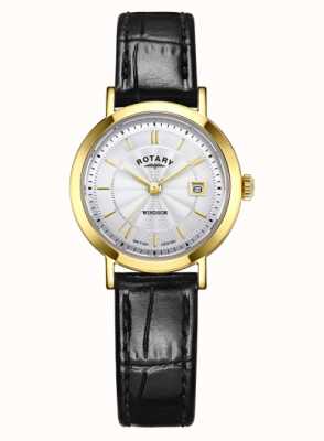 Rotary Women's Windsor | White Dial | Black Leather Strap LS05423/70