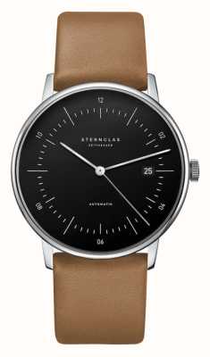 STERNGLAS Naos Automatic (38mm) Black Dial / Tan-Brown Leather S02-NA03-PR01