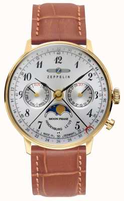Zeppelin LZ129 Hindenburg Women's Watch | Brown Leather Strap | Gold Case 7039-1