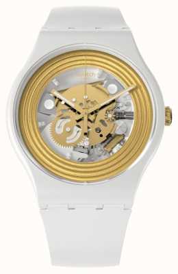 Swatch GOLDEN RINGS WHITE Skeleton Dial Watch SO29W107