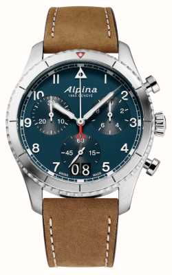 Alpina Startimer Pilot Chronograph Big Date (41mm) Blue Dial / Brown Leather AL-372NW4S26