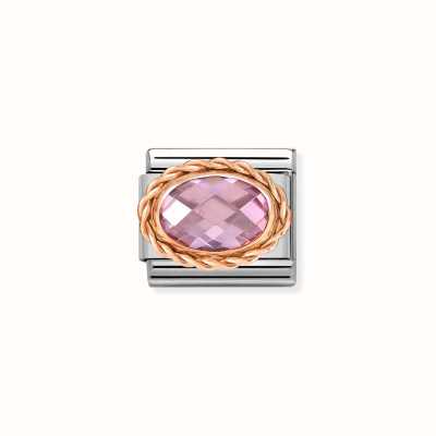 Nomination Classic Faceted Pink CZ Stone Link Steel  And 9ct Rose Gold 430603/003