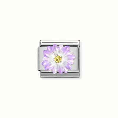 Nomination Classic Violet Flower Link Steel, Sterling Silver And Enamel 330321/03