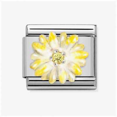 Nomination Classic Yellow Flower Link Steel, Sterling Silver And Enamel 330321/04