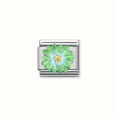 Nomination Classic Green Flower Link Steel, Sterling Silver And Enamel 330321/07