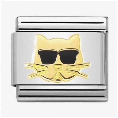 Nomination Classic Gold Cat With Sunglasses Link Steel And Bonded Gold 030272/44