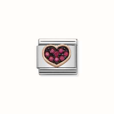 Nomination Classic Heart Red CZ Crystals Link Steel & Bonded Rose Gold 430311/01
