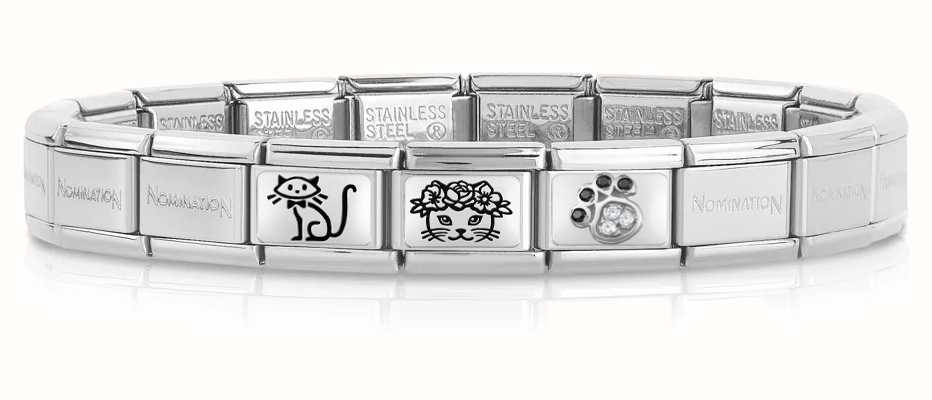 Nomination Composable CAT LOVER Bracelet (3 Links + Stainless Steel Base Bracelet) CAT-NOM