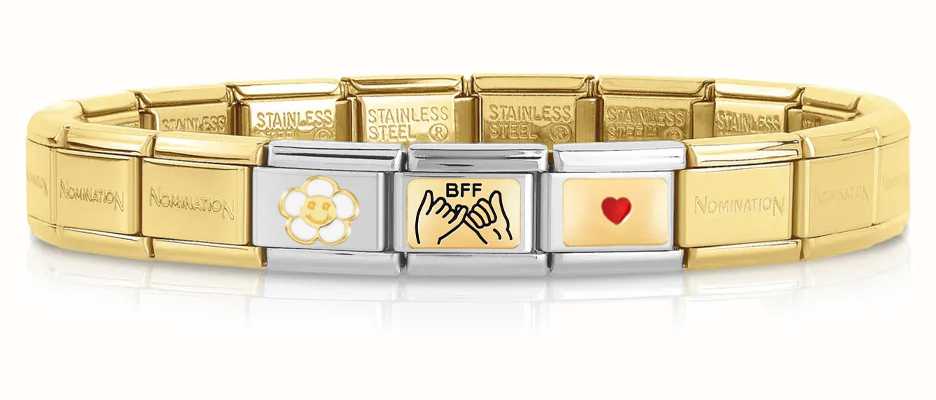 Nomination Composable BEST FRIENDS Gold Bracelet (3 links + Stainless Steel Gold Base Bracelet) BFF-NOM