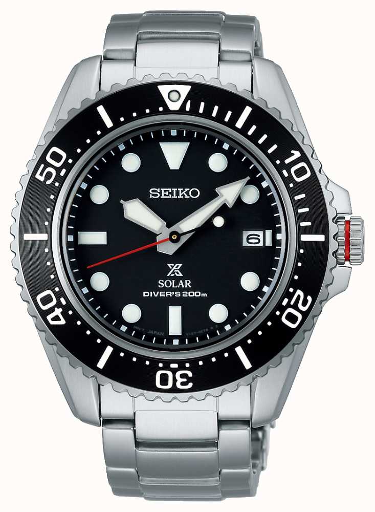 Seiko Men's Prospex  Solar Sapphire | Black Dial | Stainless Steel  Bracelet SNE589P1 - First Class Watches™