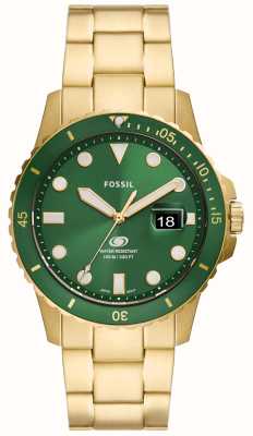 Fossil Mens Gold Plated Bracelet Green Dial FS5950
