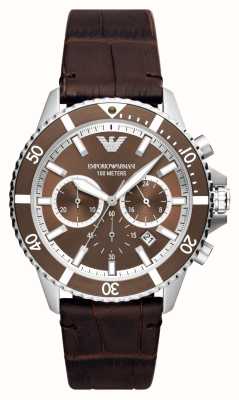 Emporio Armani Men's Brown Dial Brown Leather Strap Chronograph Watch AR11486