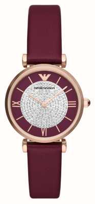 Emporio Armani Women's Crystal Set Dial Red Leather Strap AR11487
