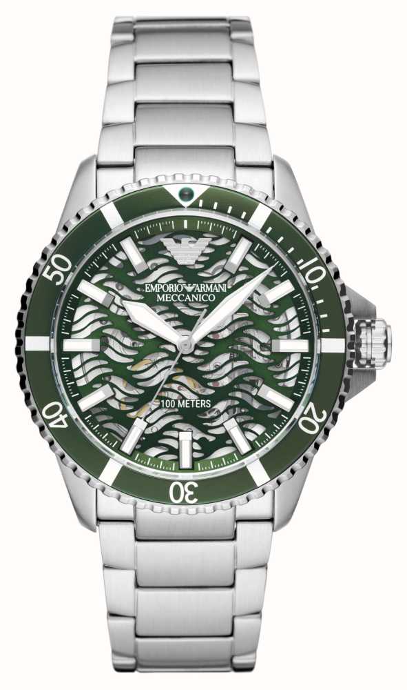Emporio Armani Men's Green Skeleton Dial Green Bezel Watch AR60061 - First  Class Watches™