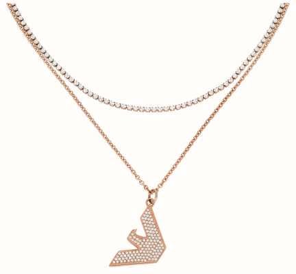 Emporio Armani Women's Rose Gold-Tone Stainless Steel Crystal Set Logo Necklace EGS2953221