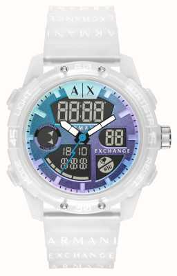 Armani Exchange Dual Display Lightning Bolt Dial | White Rubber Strap AX2963