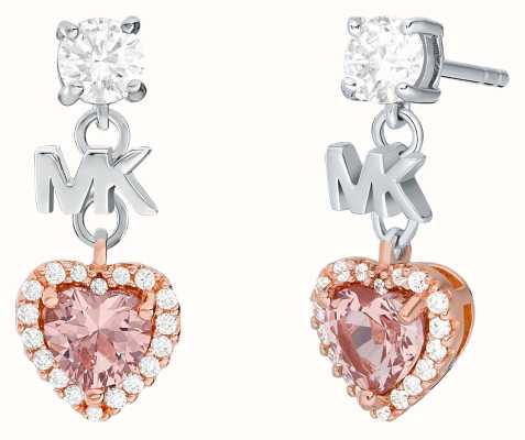 Michael Kors Heart Pink CZ Sterling Silver Drop Earrings MKC1593A2931