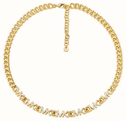 Michael Kors Women's Gold-Tone Cubic Zirconia MK Logo Chain Necklace MKJ7959710