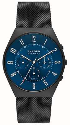 Skagen Men's Grenen | Blue Chronograph Dial | Black Steel Mesh Bracelet SKW6841