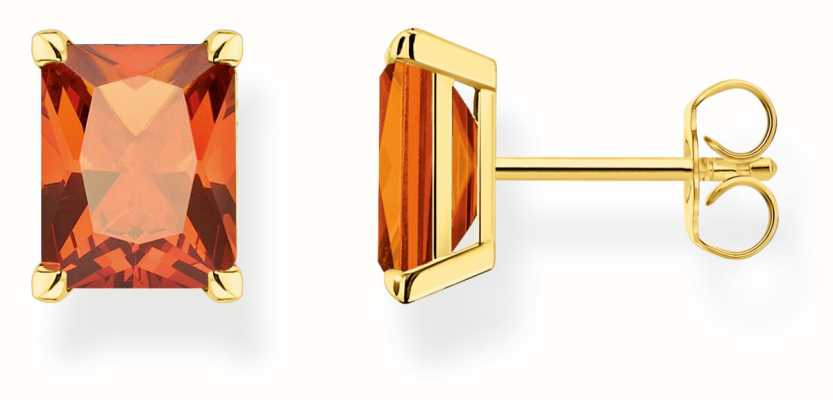 Thomas Sabo Rainbow Heritage | Gold Plated Sterling Silver | Orange Gemstone | Stud Earrings H2201-472-8