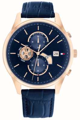 Tommy Hilfiger Men's Weston Blue Dial Blue Leather Strap Watch 1710503