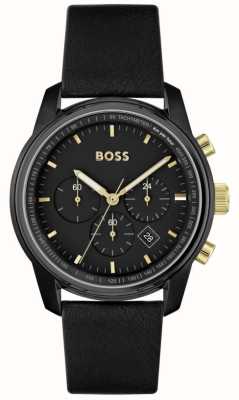 BOSS Men's Trace | Black Chronograph Dial | Black Leather Strap 1514003