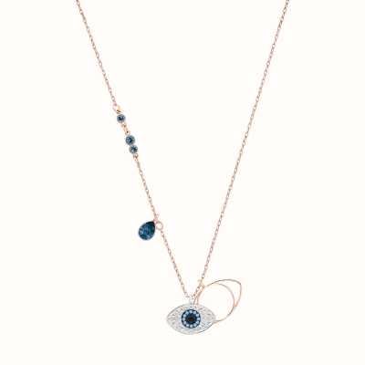 Swarovski Symbolic Evil Eye Blue White Crystal Rose Gold Necklace 5172560