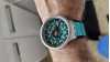 Customer picture of Swatch Big Bold Irony MINT TRIM Stainless Steel (47mm) Turquoise Skeleton Dial / Turquoise Rubber SB07S111